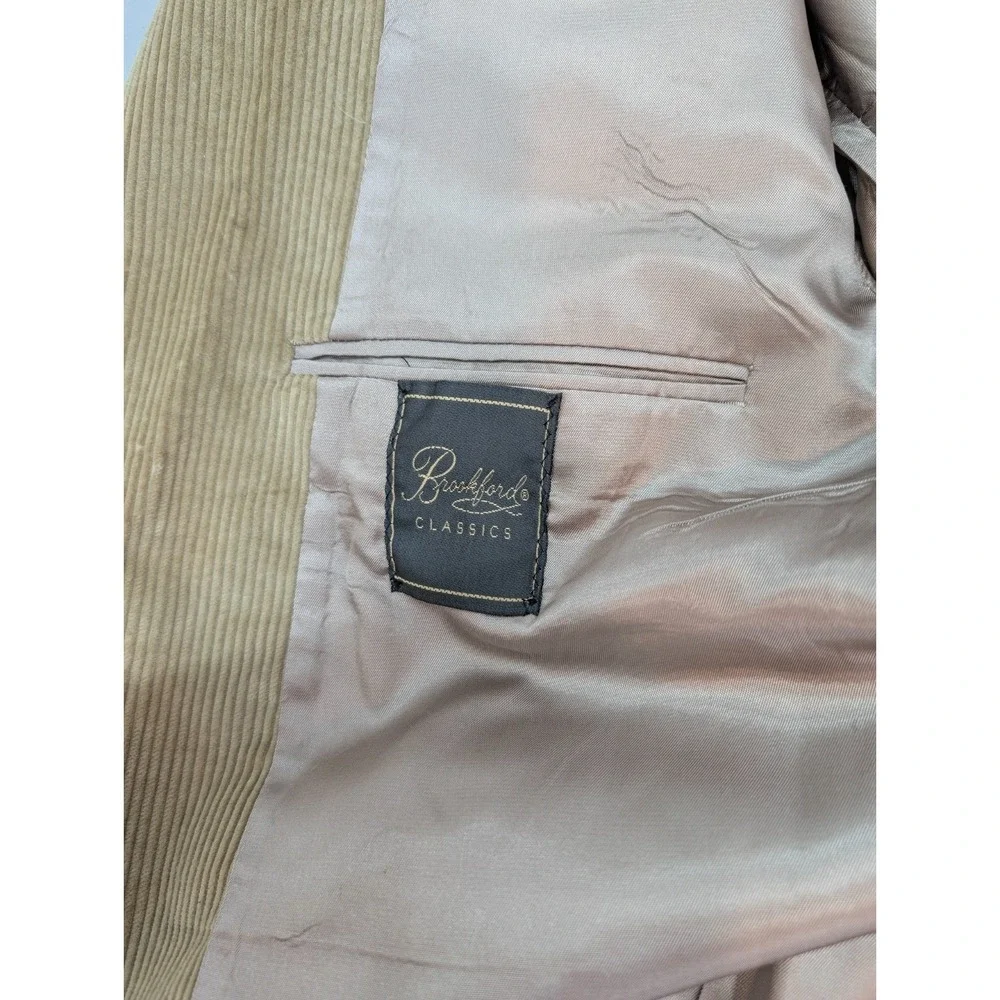 Brookford Corduroy Blazer Jacket Mens Size 44L Faux Suede Elbow Patch Tan Vtg